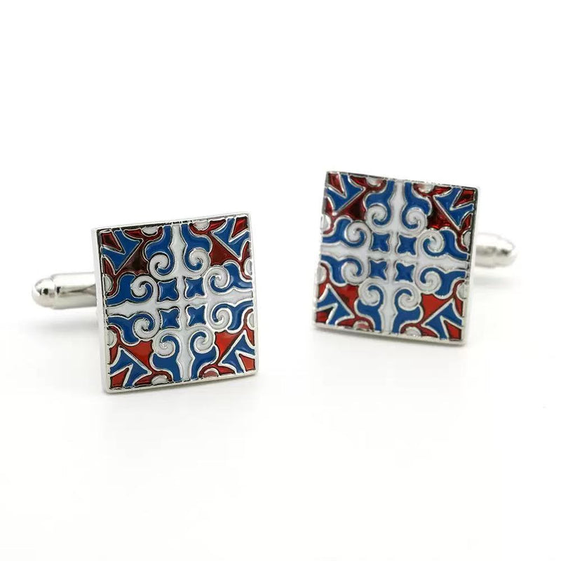 Square Classic Blue Puzzle Enamel Cufflinks