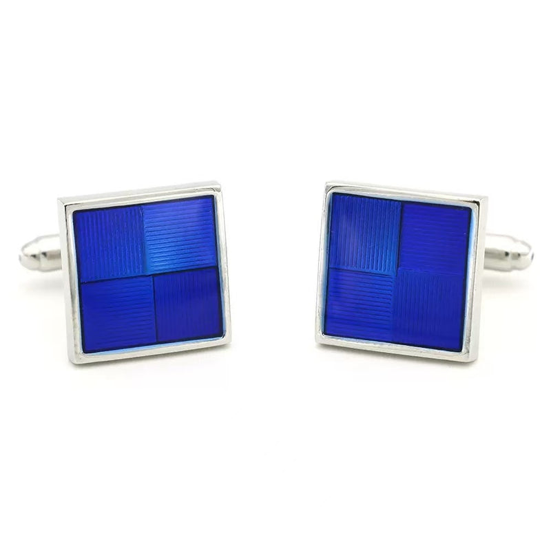 Square Classic Blue Puzzle Enamel Cufflinks