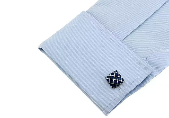 Square Classic Blue Puzzle Enamel Cufflinks