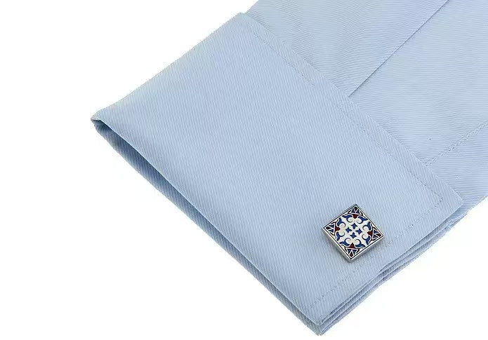 Square Classic Blue Puzzle Enamel Cufflinks