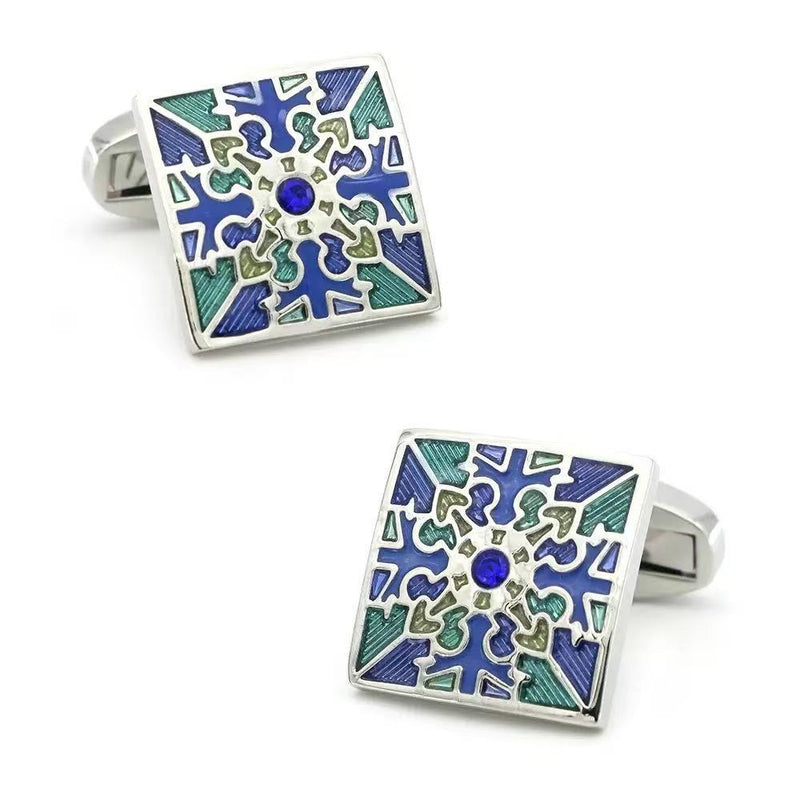 Square Classic Blue Puzzle Enamel Cufflinks