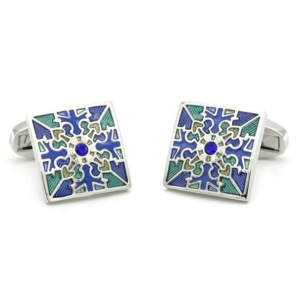 Square Classic Blue Puzzle Enamel Cufflinks