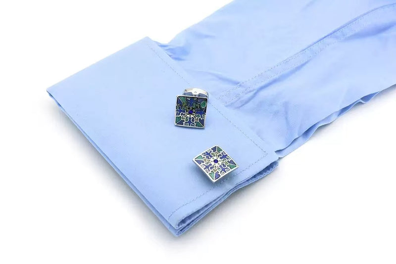 Square Classic Blue Puzzle Enamel Cufflinks
