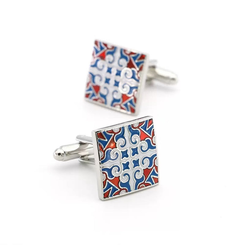 Square Classic Blue Puzzle Enamel Cufflinks