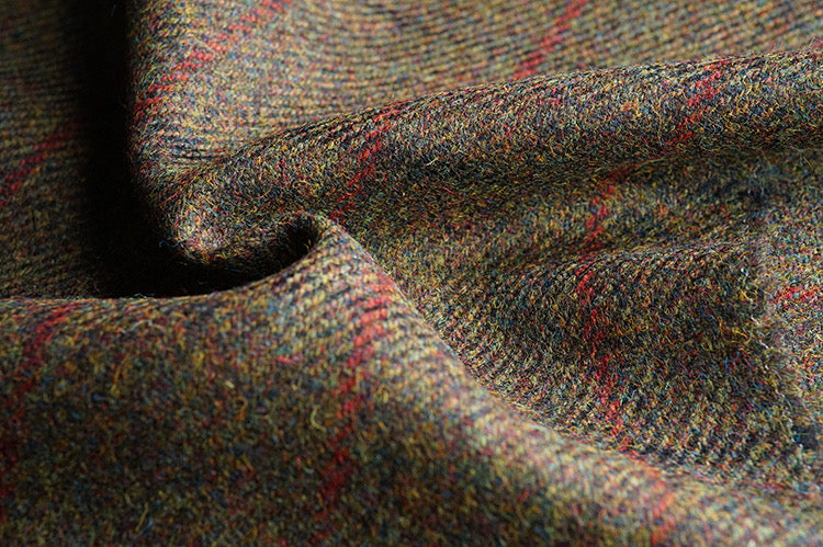 Traditional Harris Tweed Pure Wool Woven Fabric by The Metre with  Authenticity Labels (Grey with Red Overcheck, 100 x 150cm)