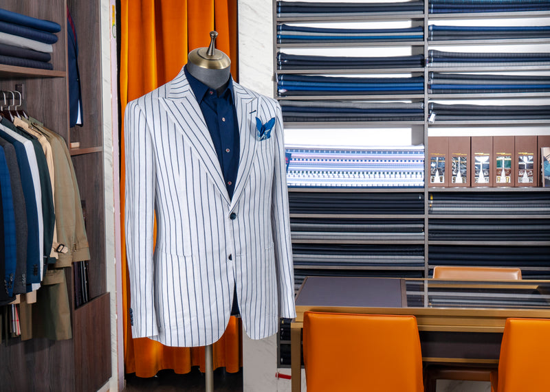 Stylbiella White & Blue Striped Summer Collection Suit